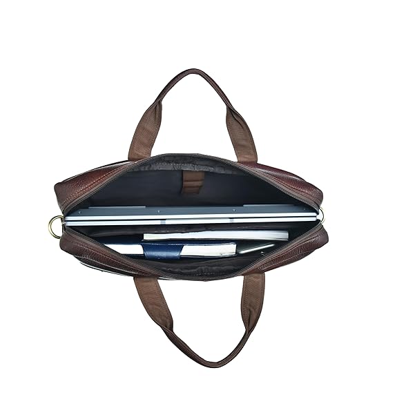 Catelina Genuine Leather Office Laptop Bag for Men – Premium Dark Brown Business Briefcase with Front Zipper Pocket & Shoulder Strap – Executive Work Messenger Bag