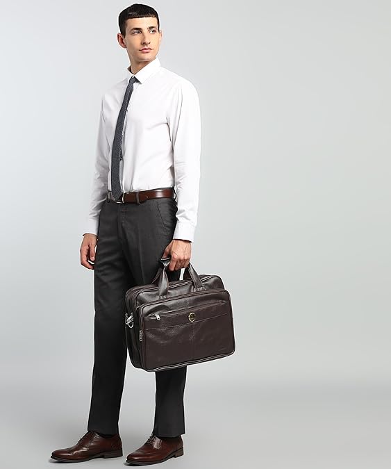 Catelina Men's Brown Premium Rexine Laptop Briefcase Bag – Office & Business Handbag with Shoulder Strap and Multiple Compartments by Cactuss