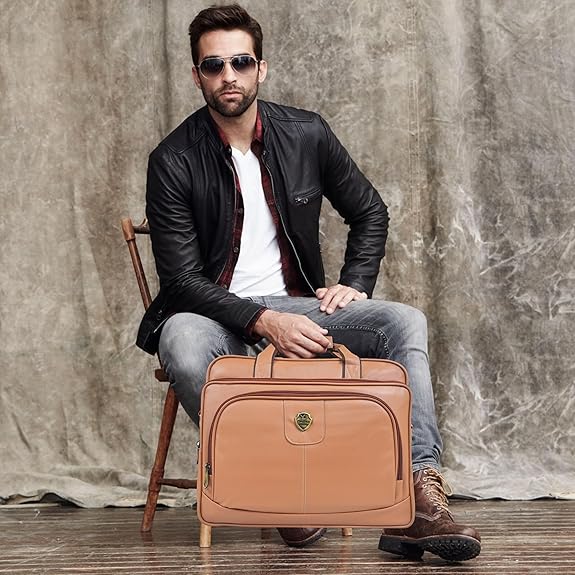 Catelina Centrum Tan Faux Leather Laptop & Office Bag for Men & Women – Stylish Business Briefcase with Multiple Compartments & Padded Laptop Sleeve – Professional Work & Travel Bag