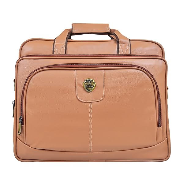 Catelina Centrum Tan Faux Leather Laptop & Office Bag for Men & Women – Stylish Business Briefcase with Multiple Compartments & Padded Laptop Sleeve – Professional Work & Travel Bag