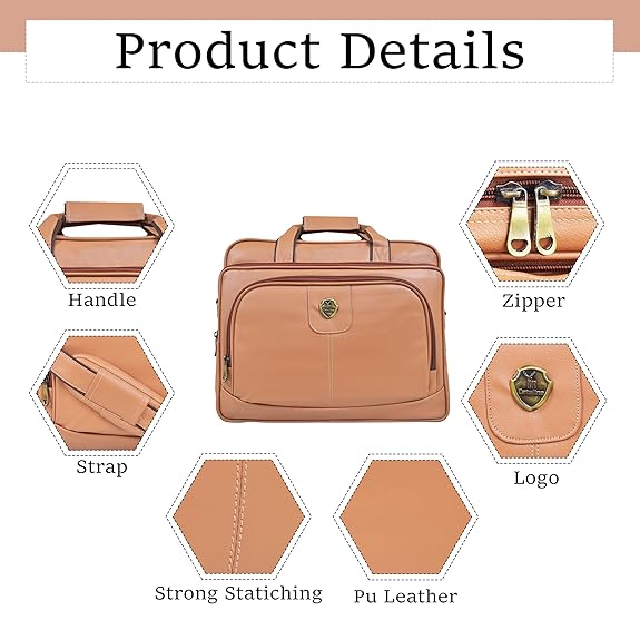 Catelina Centrum Tan Faux Leather Laptop & Office Bag for Men & Women – Stylish Business Briefcase with Multiple Compartments & Padded Laptop Sleeve – Professional Work & Travel Bag