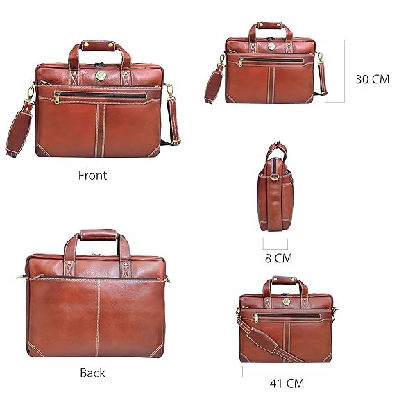 Catelina Genuine Leather Office Laptop Bag for Men – Premium Brown Executive Briefcase with Shoulder Strap & Handle – Stylish Business Messenger Bag for Work & Travel