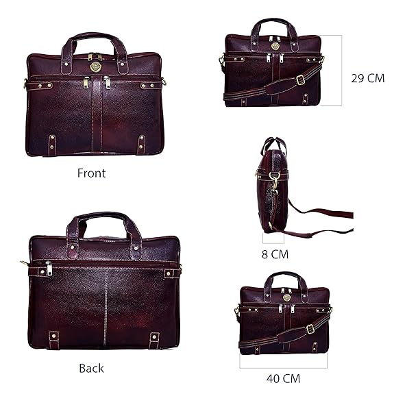 Catelina Genuine Leather Laptop Bag for Men – Premium Dark Brown Executive Office Briefcase with Dual Front Zipper Pockets & Shoulder Strap – Business Messenger Bag