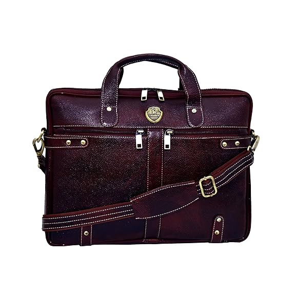 Catelina Genuine Leather Laptop Bag for Men – Premium Dark Brown Executive Office Briefcase with Dual Front Zipper Pockets & Shoulder Strap – Business Messenger Bag