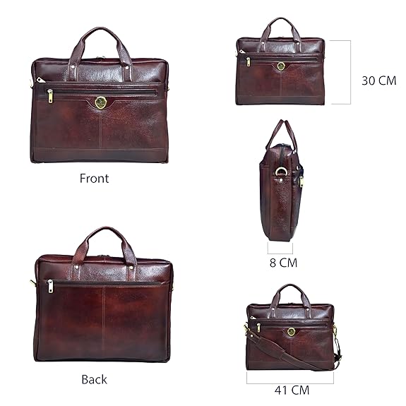 Catelina Genuine Leather Office Laptop Bag for Men – Premium Dark Brown Business Briefcase with Front Zipper Pocket & Shoulder Strap – Executive Work Messenger Bag