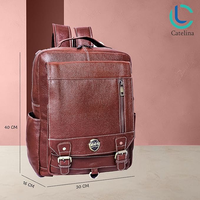 Catelina Genuine Leather Backpack | Vintage Brown Laptop Bag for Men | Office & Travel Bag with Multiple Compartments