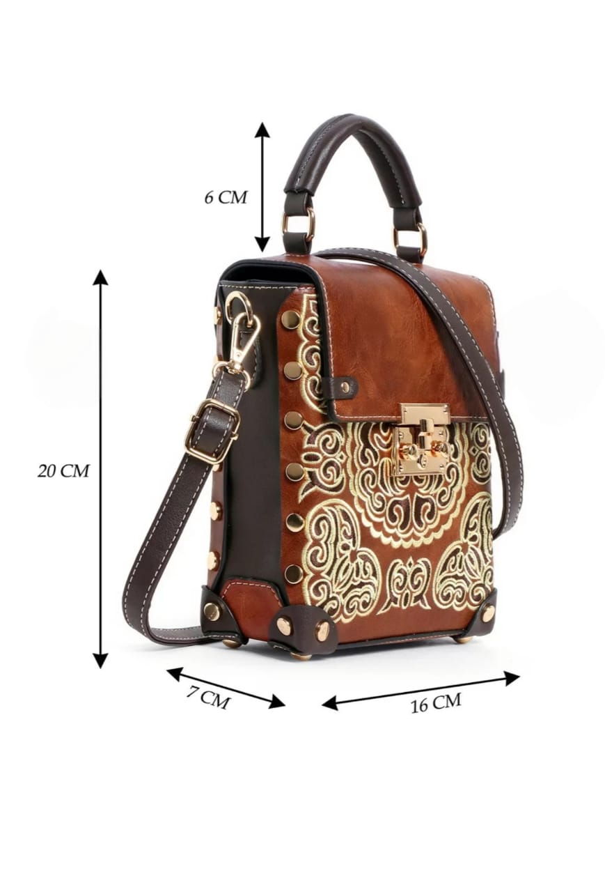 Handicrafted Ladies Sling hand bag brown