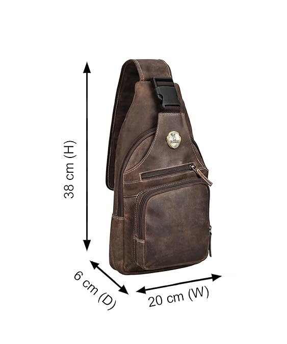 Catelina Hunter Leather Sling Bag – Premium Crossbody Chest Bag for Travel, Work & Everyday Use Crossbody Shoulder Bag with Multiple Pockets, Brown