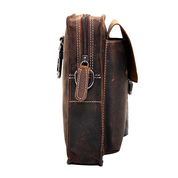 Catelina Hunter Leather Crossbody Sling Bag for Men – Vintage Brown Small Shoulder Pouch with Buckle – Rugged Genuine Leather Travel Messenger Bag