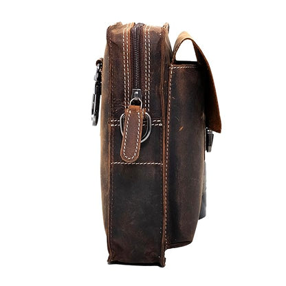 Catelina Hunter Leather Crossbody Sling Bag for Men – Vintage Brown Small Shoulder Pouch with Buckle – Rugged Genuine Leather Travel Messenger Bag