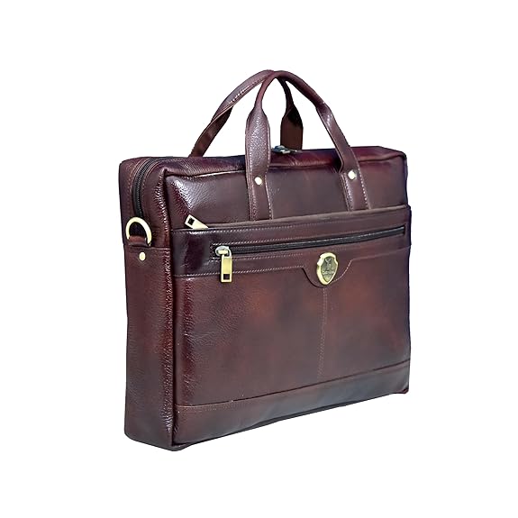 Catelina Genuine Leather Office Laptop Bag for Men – Premium Dark Brown Business Briefcase with Front Zipper Pocket & Shoulder Strap – Executive Work Messenger Bag