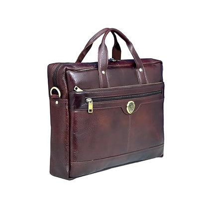 Catelina Genuine Leather Office Laptop Bag for Men – Premium Dark Brown Business Briefcase with Front Zipper Pocket & Shoulder Strap – Executive Work Messenger Bag