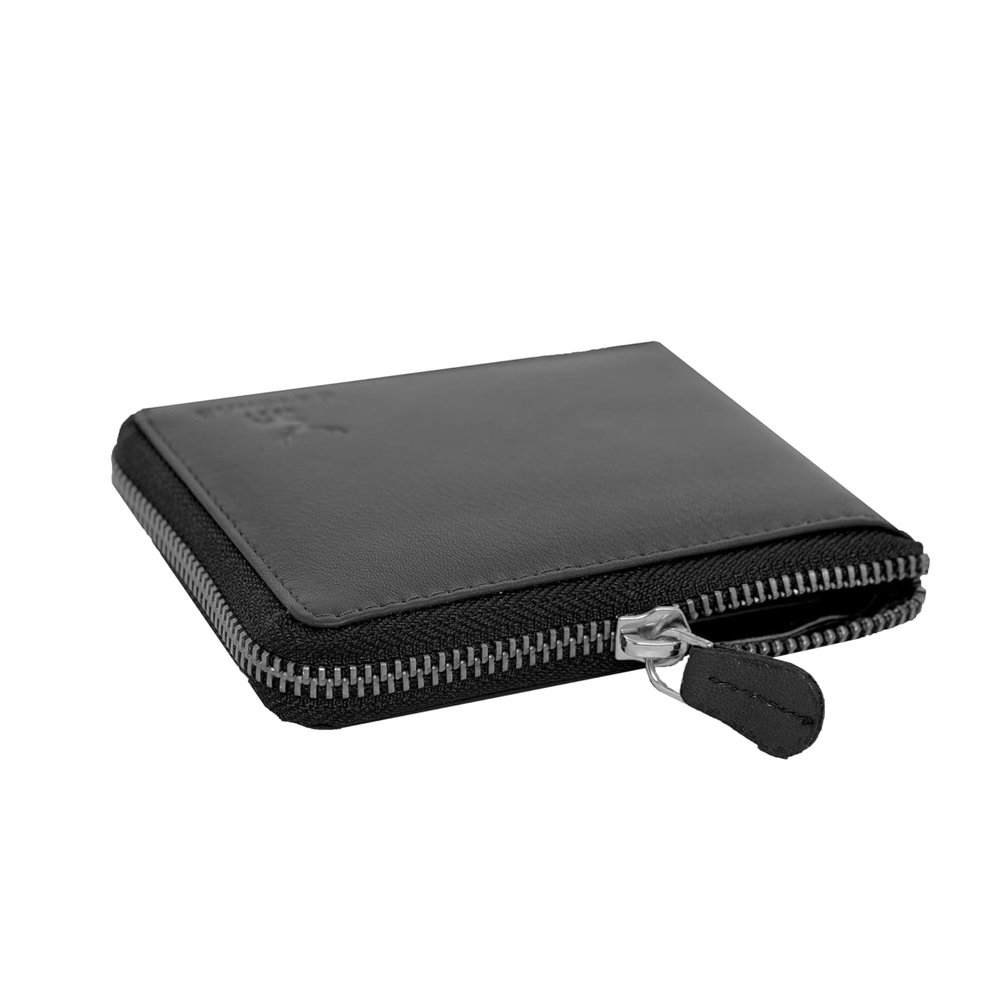 Catelina Genuine Leather Wallet for Men with Zip Closure | RFID Blocking Slim Bifold Card Holder | Compact Black Wallet for Travel, Daily Use, Gift for Husband, Brother, Father