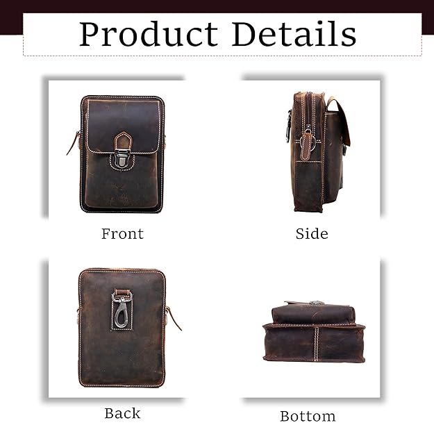 Catelina Hunter Leather Crossbody Sling Bag for Men – Vintage Brown Small Shoulder Pouch with Buckle – Rugged Genuine Leather Travel Messenger Bag