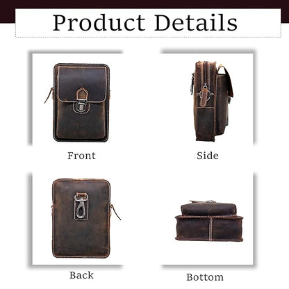 Catelina Hunter Leather Crossbody Sling Bag for Men – Vintage Brown Small Shoulder Pouch with Buckle – Rugged Genuine Leather Travel Messenger Bag