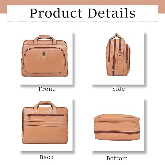 Catelina Centrum Tan Faux Leather Laptop & Office Bag for Men & Women – Stylish Business Briefcase with Multiple Compartments & Padded Laptop Sleeve – Professional Work & Travel Bag