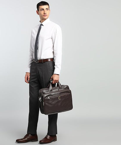 Catelina Men's Brown Premium Rexine Laptop Briefcase Bag – Office & Business Handbag with Shoulder Strap and Multiple Compartments by Cactuss