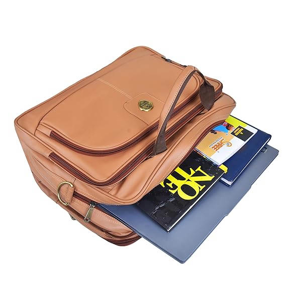 Catelina Centrum Tan Faux Leather Laptop & Office Bag for Men & Women – Stylish Business Briefcase with Multiple Compartments & Padded Laptop Sleeve – Professional Work & Travel Bag