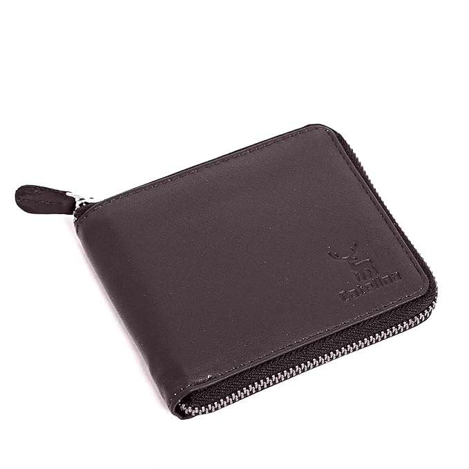 Catelina Genuine Leather Wallet for Men with Zip Closure | RFID Blocking Slim Bifold Card Holder | Compact Black Wallet for Travel, Daily Use, Gift for Husband, Brother, Father