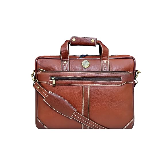 Catelina Genuine Leather Office Laptop Bag for Men – Premium Brown Executive Briefcase with Shoulder Strap & Handle – Stylish Business Messenger Bag for Work & Travel