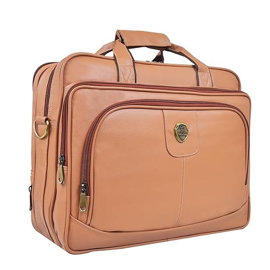 Catelina Centrum Tan Faux Leather Laptop & Office Bag for Men & Women – Stylish Business Briefcase with Multiple Compartments & Padded Laptop Sleeve – Professional Work & Travel Bag