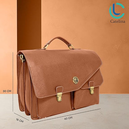 Catelina Premium Genuine Leather Office Bag for Men – Professional Laptop Briefcase with Handle – Black Executive Messenger Bag with Buckle Closure & Multiple Compartments 15.6 Inch