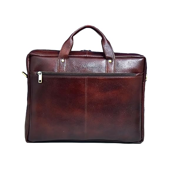Catelina Genuine Leather Office Laptop Bag for Men – Premium Dark Brown Business Briefcase with Front Zipper Pocket & Shoulder Strap – Executive Work Messenger Bag