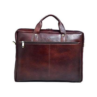 Catelina Genuine Leather Office Laptop Bag for Men – Premium Dark Brown Business Briefcase with Front Zipper Pocket & Shoulder Strap – Executive Work Messenger Bag