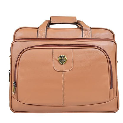 Catelina Centrum Tan Faux Leather Laptop & Office Bag for Men & Women – Stylish Business Briefcase with Multiple Compartments & Padded Laptop Sleeve – Professional Work & Travel Bag