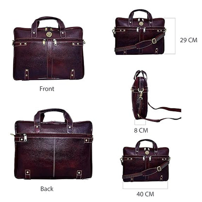 Catelina Genuine Leather Laptop Bag for Men – Premium Dark Brown Executive Office Briefcase with Dual Front Zipper Pockets & Shoulder Strap – Business Messenger Bag