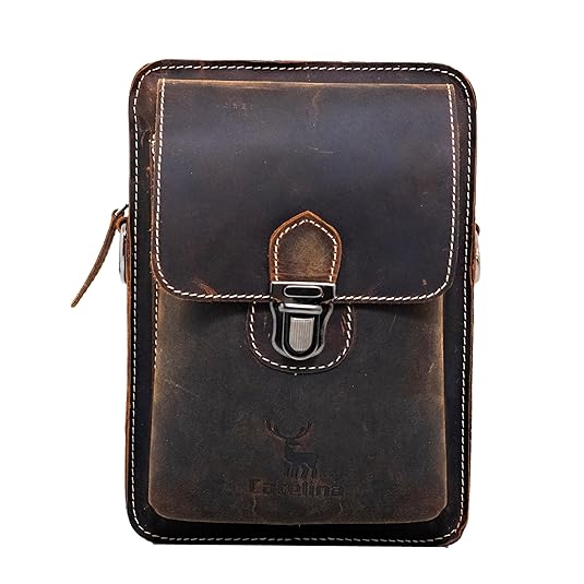 Catelina Hunter Leather Crossbody Sling Bag for Men – Vintage Brown Small Shoulder Pouch with Buckle – Rugged Genuine Leather Travel Messenger Bag