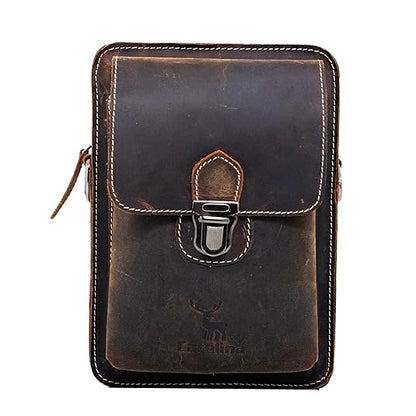 Catelina Hunter Leather Crossbody Sling Bag for Men – Vintage Brown Small Shoulder Pouch with Buckle – Rugged Genuine Leather Travel Messenger Bag
