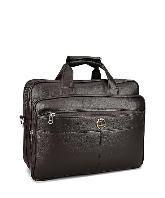 Catelina Men's Brown Premium Rexine Laptop Briefcase Bag – Office & Business Handbag with Shoulder Strap and Multiple Compartments by Cactuss