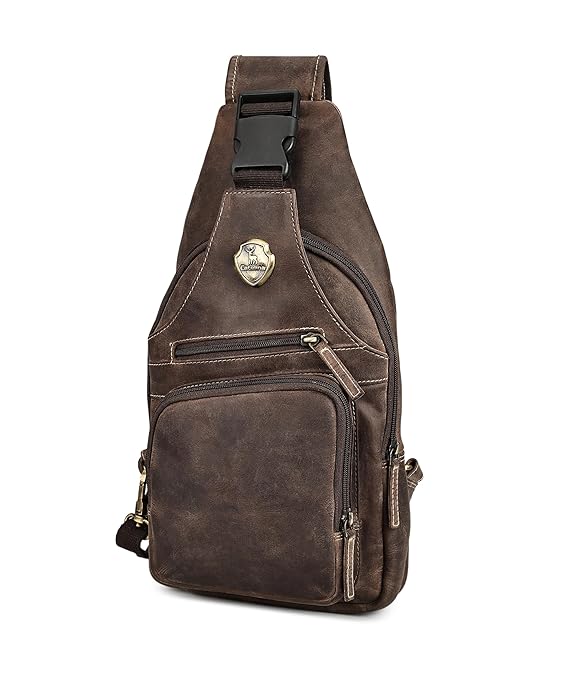 Catelina Hunter Leather Sling Bag – Premium Crossbody Chest Bag for Travel, Work & Everyday Use Crossbody Shoulder Bag with Multiple Pockets, Brown