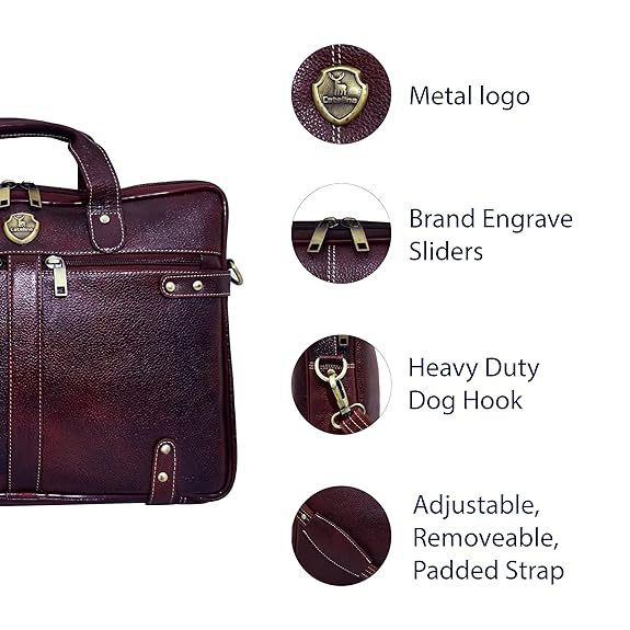 Catelina Genuine Leather Laptop Bag for Men – Premium Dark Brown Executive Office Briefcase with Dual Front Zipper Pockets & Shoulder Strap – Business Messenger Bag