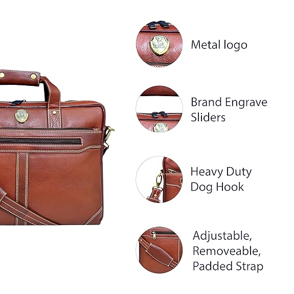 Catelina Genuine Leather Office Laptop Bag for Men – Premium Brown Executive Briefcase with Shoulder Strap & Handle – Stylish Business Messenger Bag for Work & Travel