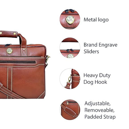 Catelina Genuine Leather Office Laptop Bag for Men – Premium Brown Executive Briefcase with Shoulder Strap & Handle – Stylish Business Messenger Bag for Work & Travel