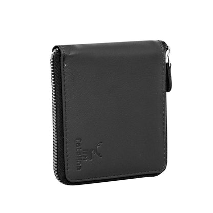 Catelina Genuine Leather Wallet for Men with Zip Closure | RFID Blocking Slim Bifold Card Holder | Compact Black Wallet for Travel, Daily Use, Gift for Husband, Brother, Father