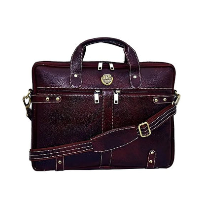 Catelina Genuine Leather Laptop Bag for Men – Premium Dark Brown Executive Office Briefcase with Dual Front Zipper Pockets & Shoulder Strap – Business Messenger Bag