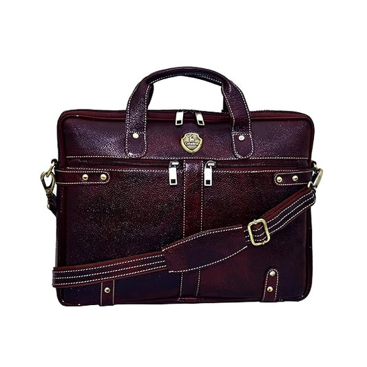 Catelina Genuine Leather Laptop Bag for Men – Premium Dark Brown Executive Office Briefcase with Dual Front Zipper Pockets & Shoulder Strap – Business Messenger Bag