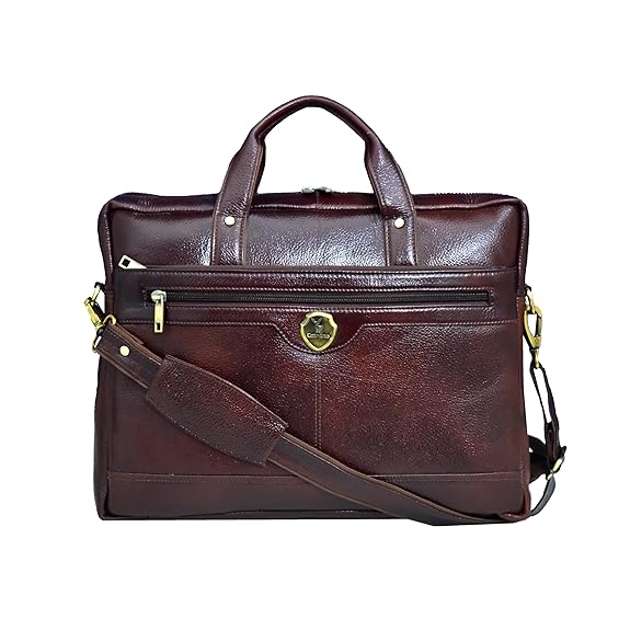Catelina Genuine Leather Office Laptop Bag for Men – Premium Dark Brown Business Briefcase with Front Zipper Pocket & Shoulder Strap – Executive Work Messenger Bag