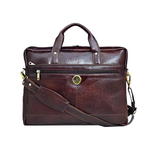 Catelina Genuine Leather Office Laptop Bag for Men – Premium Dark Brown Business Briefcase with Front Zipper Pocket & Shoulder Strap – Executive Work Messenger Bag