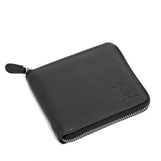 Catelina Genuine Leather Wallet for Men with Zip Closure | RFID Blocking Slim Bifold Card Holder | Compact Black Wallet for Travel, Daily Use, Gift for Husband, Brother, Father