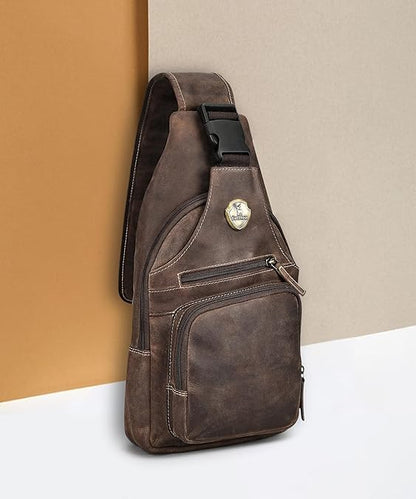Catelina Hunter Leather Sling Bag – Premium Crossbody Chest Bag for Travel, Work & Everyday Use Crossbody Shoulder Bag with Multiple Pockets, Brown