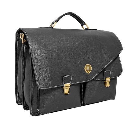 Catelina Premium Genuine Leather Office Bag for Men – Professional Laptop Briefcase with Handle – Black Executive Messenger Bag with Buckle Closure & Multiple Compartments 15.6 Inch