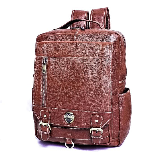 Catelina Genuine Leather Backpack | Vintage Brown Laptop Bag for Men | Office & Travel Bag with Multiple Compartments