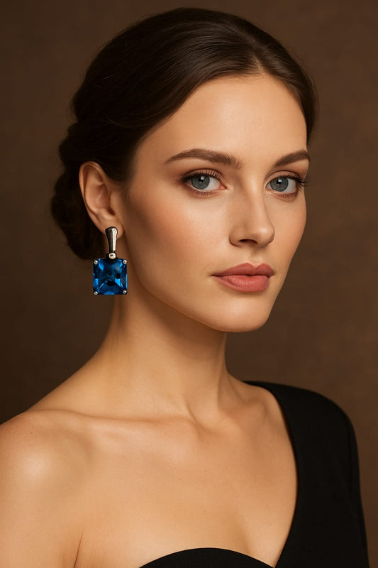 American Daimond Earings In Sappire Blue